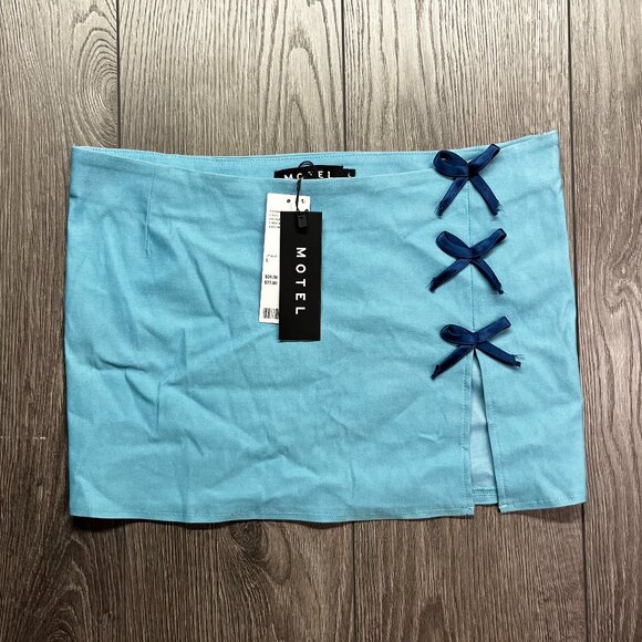 Motel Rocks Mini Yitra Bow Skirt Blue New Large NWT - Picture 1 of 10